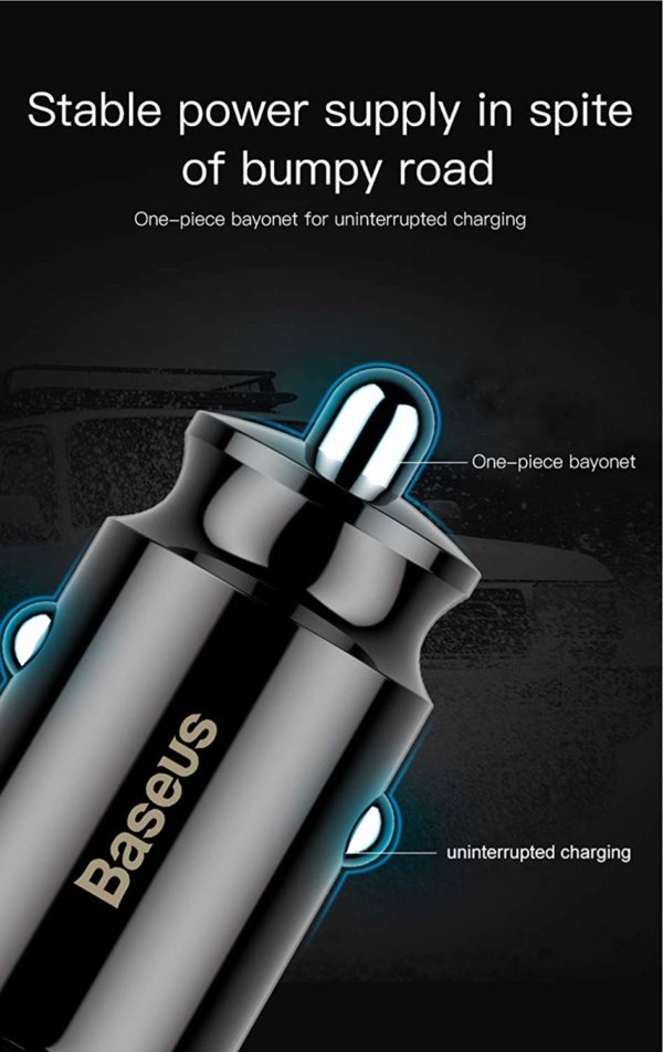 Baseus Mini Grain Dual USB Mobile Phone Car Charger 3.1A