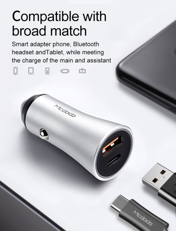 MCDODO CC-522 Type-C PD + QC3.0 Ports 36W Fast Car Charger