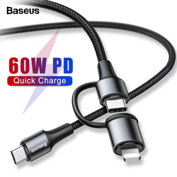 BASEUS 2 in 1 3A Quick-charging 60W PD Type-C to [ Type-C & Lightning ] Data Cable