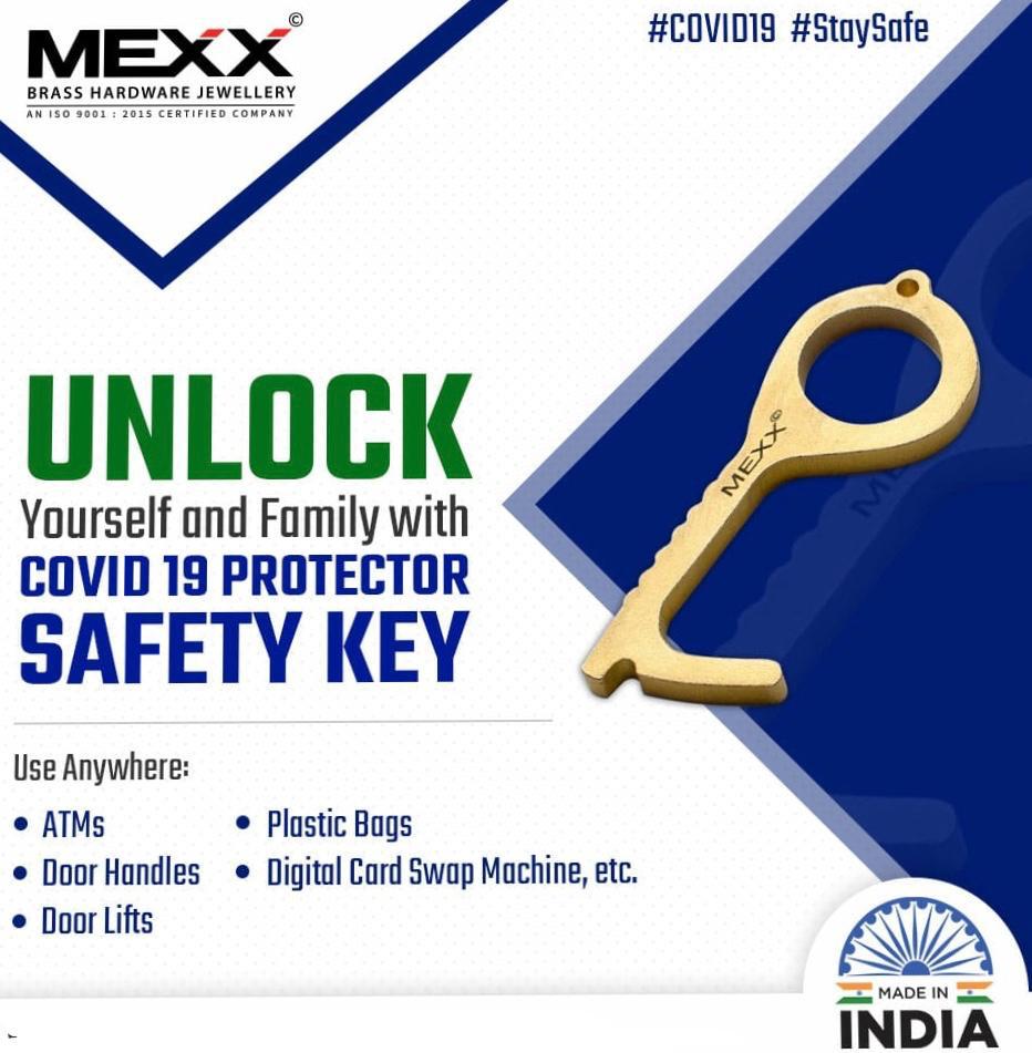 PURE BRASS UNLOCK YOURSELF AND FAMILY WITH COVID 19 PROTECTOR SAFETY KEY