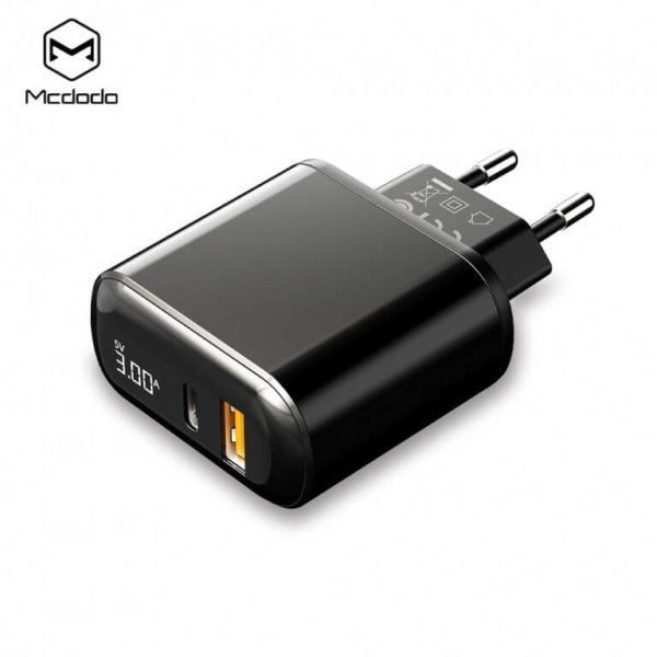 Mcdodo CH-717 LED Digital Display Dual Port Output PD Travel Charger PD3.0 QC3.0 18W Quick Fast USB Charge